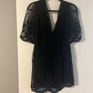 Black lace low v romper
